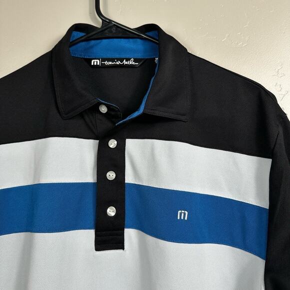 Travis Mathew Men’s Short Sleeve Golf Polo Shirt Blue Black White Size Medium - Picture 3 of 6